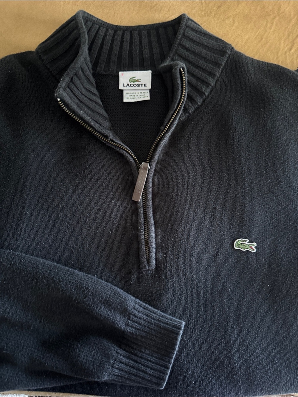 Lacoste Men’s Black Half-Zip Knit Sweater with Croc Logo